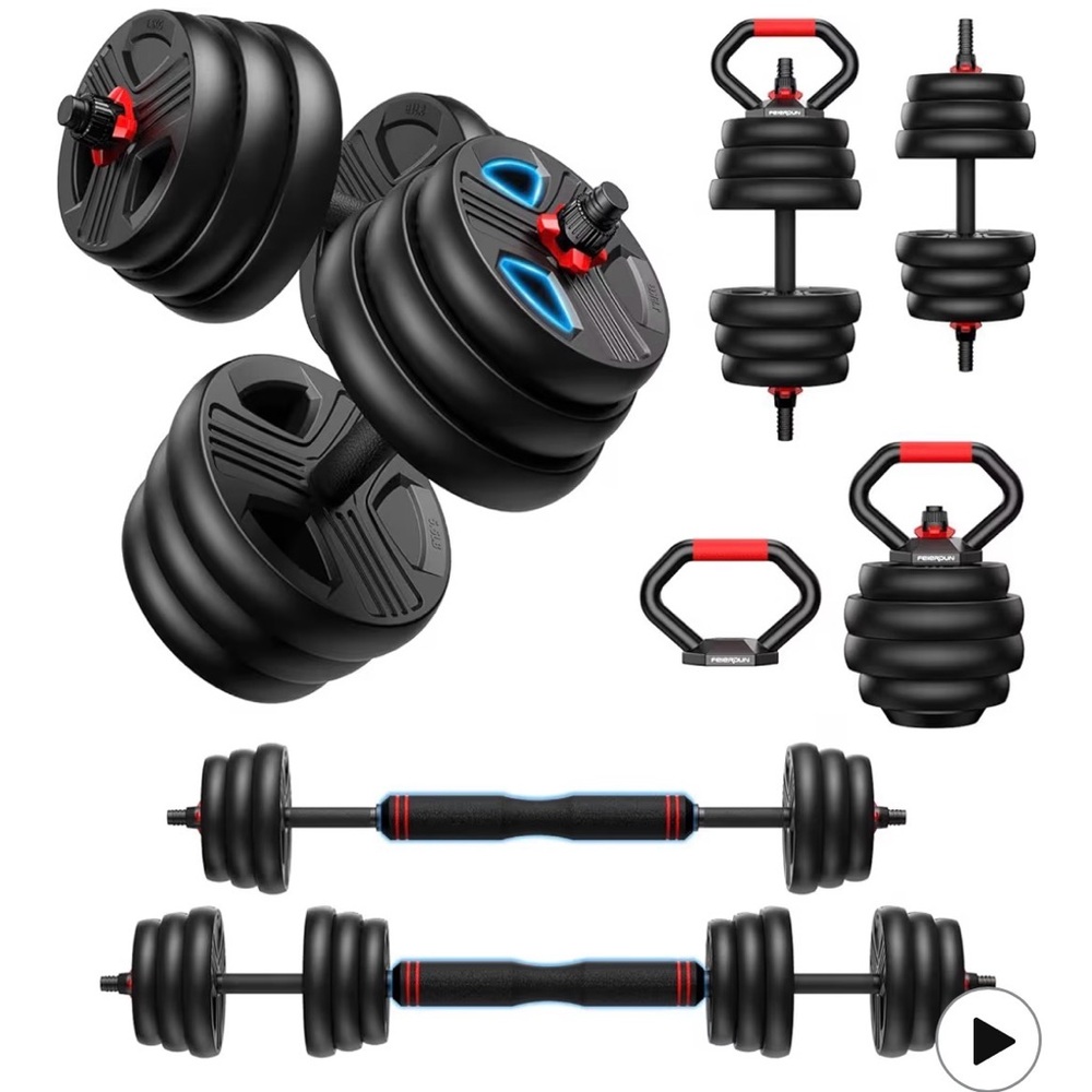 Adjustable Black Dumbbell Set with Red Accents